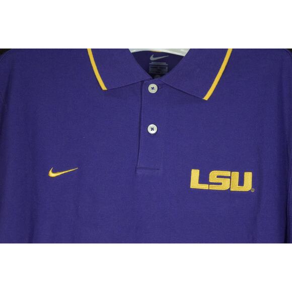 NWT Nike Purple LSU Polo with Gold Accents Pique Knit Sz L Embroidery Licensed - Picture 3 of 10